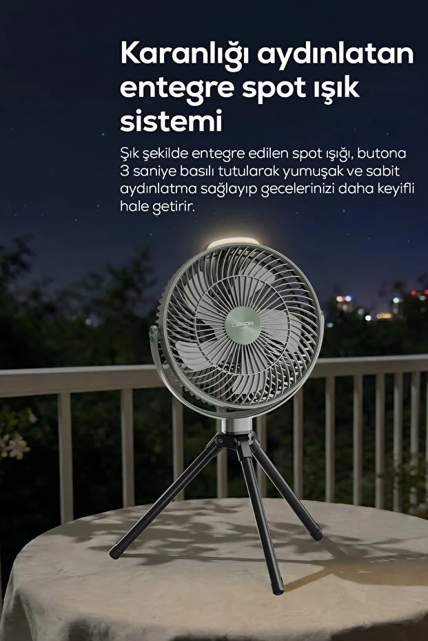 Taşınabilir Kamp Vantilatörü | 8000 mAh, Bataryalı, Tripodlu, Işıklı, Sessiz (X7434-Yeşil)